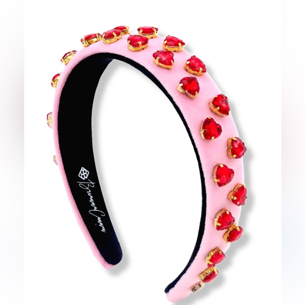 Brianna Cannon velvet headband, pink with red hearts
